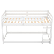 Twin over Twin Floor Bunk Bed with Ladder , White