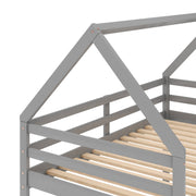 Twin over Twin Low Bunk Bed, House Bed with Ladder