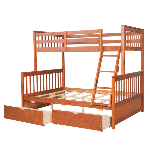 Twin-Over-Full Bunk Bed with Ladders and Two Storage Drawers