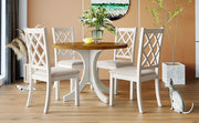 Mid-Century Solid Wood 5-Piece Round Dining Set with Upholstered Chairs, Walnut Table+Beige Chair