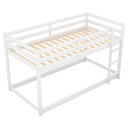 Twin over Twin Floor Bunk Bed with Ladder , White