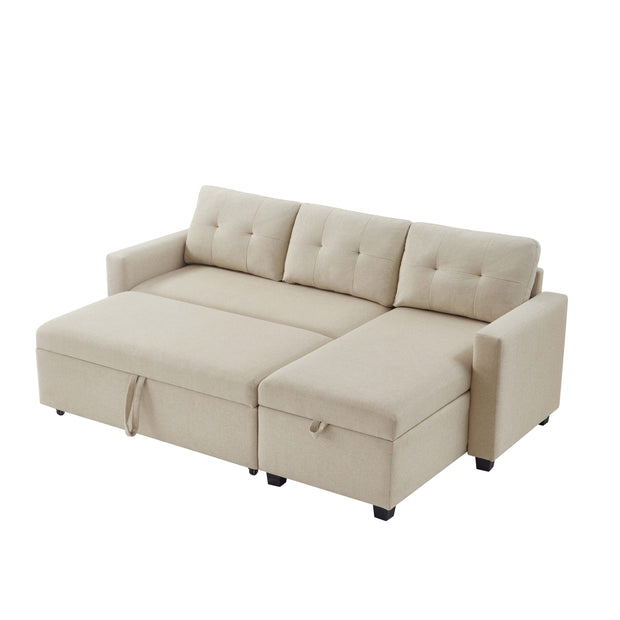 Convertible Sleeper Sectional Sofa with Storage Chaise, Beige