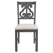 5-Piece Round Dining Set with Special-shaped Legs and an Exquisitely Designed Hollow Chair Back (Gray)