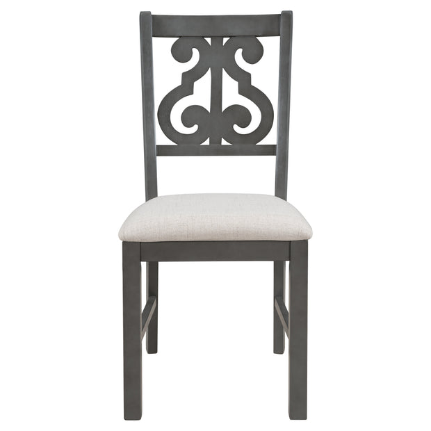 5-Piece Round Dining Set with Special-shaped Legs and an Exquisitely Designed Hollow Chair Back (Gray)