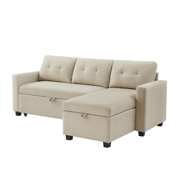 Convertible Sleeper Sectional Sofa with Storage Chaise, Beige