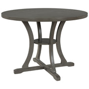 5-Piece Round Dining Set with Special-shaped Legs and an Exquisitely Designed Hollow Chair Back (Gray)