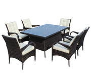 7-Piece Outdoor Dining Set with Table & 6 Chairs (Brown & Beige)