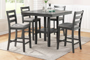 5pc Counter Height Dining Set -Table w Shelves Cushion Seat Ladder Back High Chairs Solid wood