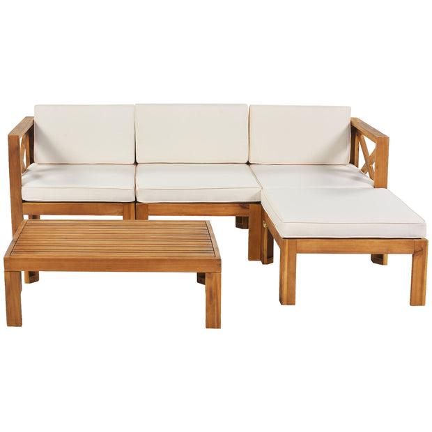 Outdoor Patio Wood 5-Piece Sectional Sofa Seating Group  Natural Finish