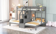 Twin over Twin & Twin Bunk Bed with Built-in Staircase and Storage Drawer,Gray