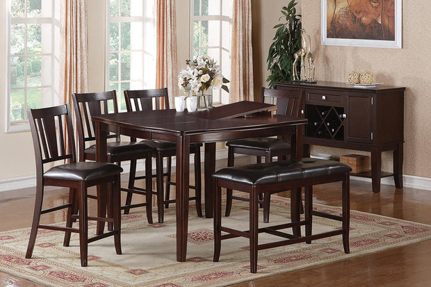 Contemporary Counter Height Dining 6pc Set Table w Butterfly Leaf 4Chairs & Bench-Brown Finish