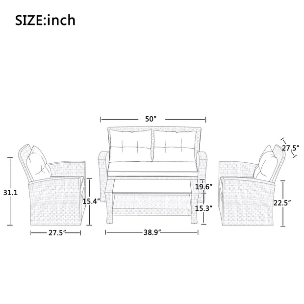 4 Piece Outdoor Set All Weather Wicker