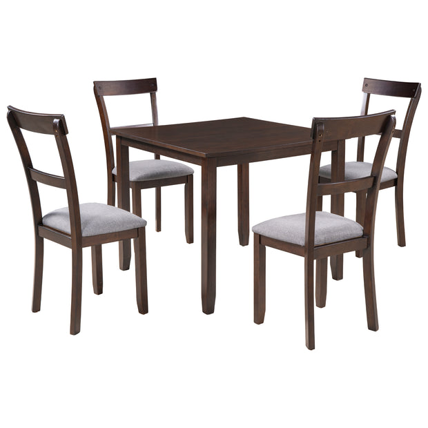 5 Piece Industrial Style Wood Dining Set  (Espresso)