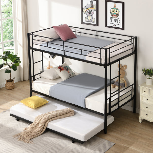 Twin Over Twin Bunk Bed Frame with Trundle. Can be Divided Into Two Beds