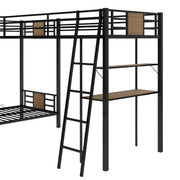 L-Shaped Twin over Twin Bunk Bed with Twin Size Loft Bed with Desk and Shelf ,Brown