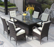 7-Piece Outdoor Dining Set with Table & 6 Chairs (Brown & Beige)