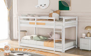 Twin over Twin Floor Bunk Bed with Ladder , White