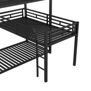 L-shaped Metal Triple Twin Size Bunk Bed, Black