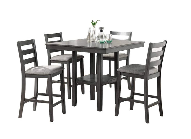 5pc Counter Height Dining Set -Table w Shelves Cushion Seat Ladder Back High Chairs Solid wood