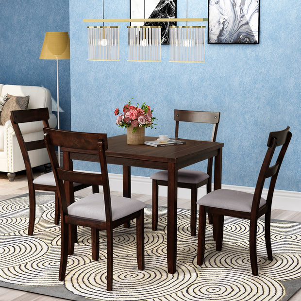 5 Piece Industrial Style Wood Dining Set  (Espresso)