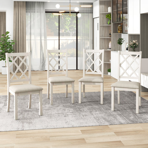 Mid-Century Solid Wood 5-Piece Round Dining Set with Upholstered Chairs, Walnut Table+Beige Chair