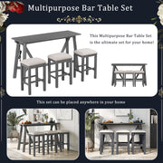 Dining/Bar Set with 3 Upholstered Stools Power Strip, USB PortGray)