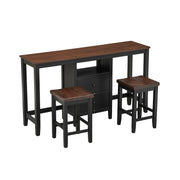 Farmhouse Rustic 3-piece Counter Height Wood Dining Set with Cabinet, 2 Storage Drawers, Black+Cherry