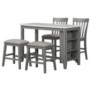 5-piece Counter Height Dining Table Set with Built-in Storage Shelves,Grey