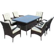 7-Piece Outdoor Dining Set with Table & 6 Chairs (Brown & Beige)