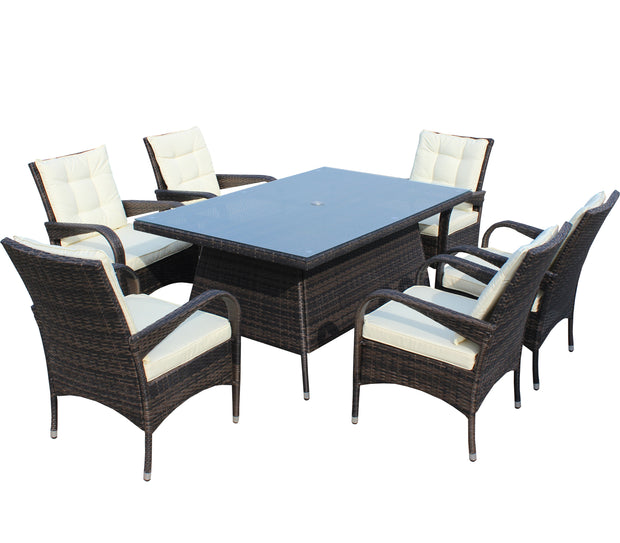 7-Piece Outdoor Dining Set with Table & 6 Chairs (Brown & Beige)