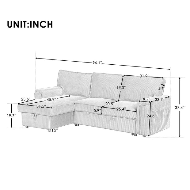 Convertible Sleeper Sectional  with Reversible Storage Chaise and retractable cup holders .