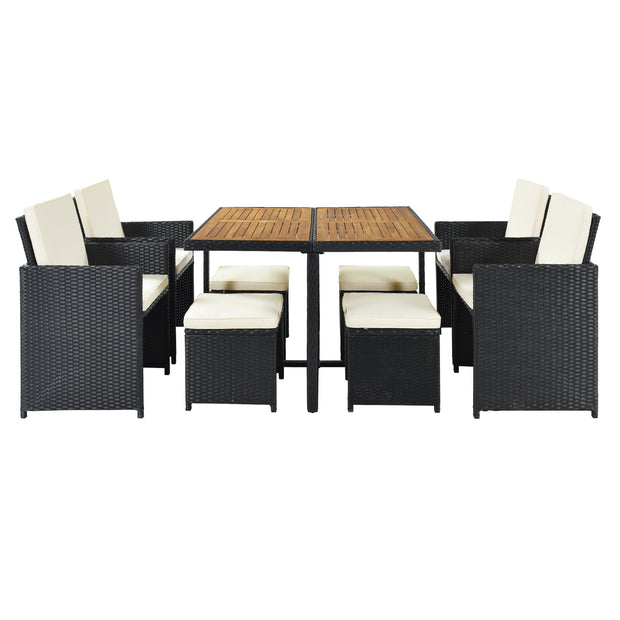 9 Piece All-Weather PE Wicker Dining Table Set with Wood Tabletop