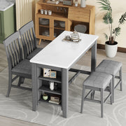 5-piece Counter Height Dining Table Set with Built-in Storage Shelves,Grey