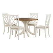 Mid-Century Solid Wood 5-Piece Round Dining Set with Upholstered Chairs, Walnut Table+Beige Chair