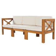 Outdoor Patio Wood 5-Piece Sectional Sofa Seating Group  Natural Finish