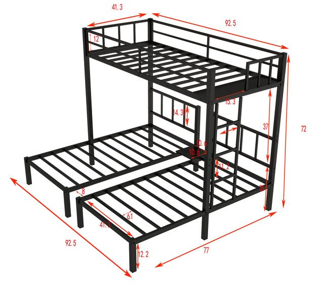 Twin over Twin & Twin Bunk Beds for 3, Twin XL over Twin & Twin Bunk Bed Metal Triple Bunk Bed, Black