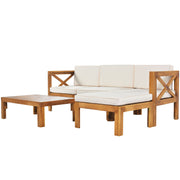 Outdoor Patio Wood 5-Piece Sectional Sofa Seating Group  Natural Finish