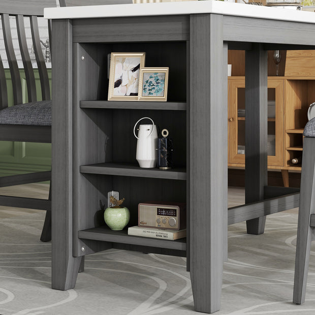 5-piece Counter Height Dining Table Set with Built-in Storage Shelves,Grey