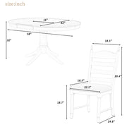 5-Piece Retro Dining Set, Wood Round Extendable Dining Table and 4 Upholstered Dining Chairs (Off White)