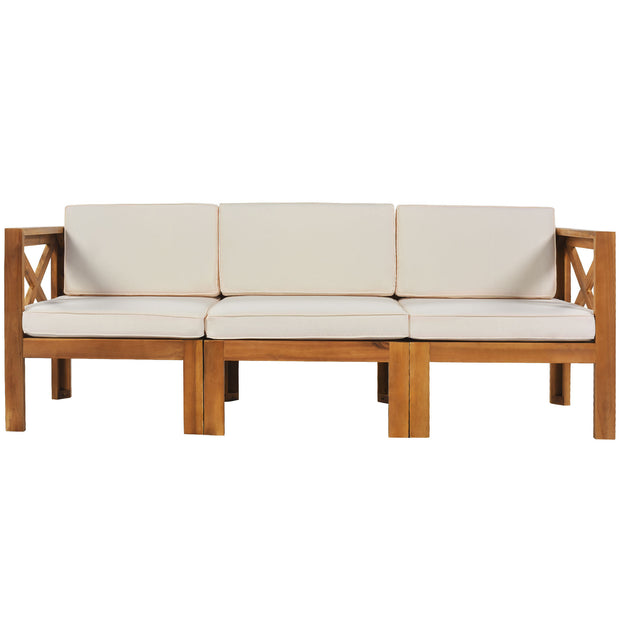 Outdoor Patio Wood 5-Piece Sectional Sofa Seating Group  Natural Finish