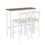 Farmhouse 48"Rectangular Wood Bar Height Dining Set with 2 Chairs, Cherry+White