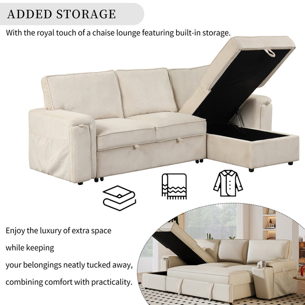 Convertible Sleeper Sectional  with Reversible Storage Chaise and retractable cup holders .