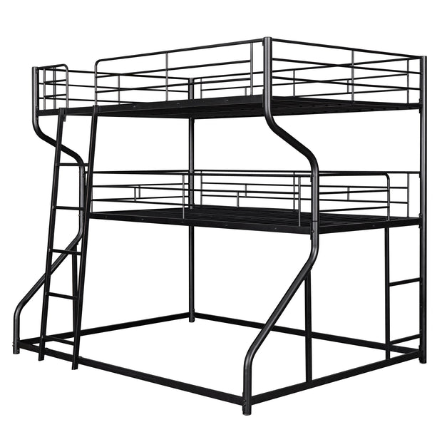 Full XL over Twin XL over Queen Size Triple Bunk Bed with Long and Short Ladder,Black