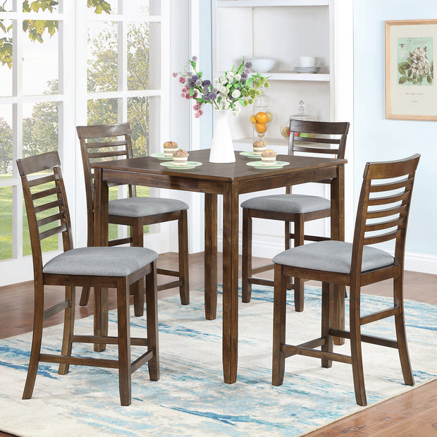 5 Piece Acacia Wood Counter Height Dining Set in Walnut