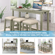 4 Piece Counter Height Bar/Dining Set with Power Strip and USB Ports