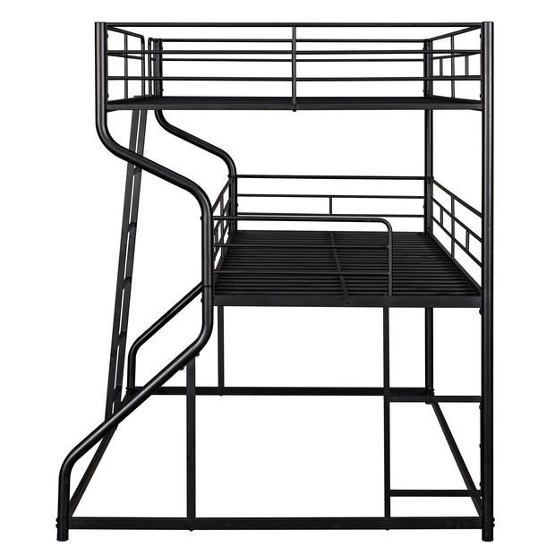 Full XL over Twin XL over Queen Size Triple Bunk Bed with Long and Short Ladder,Black