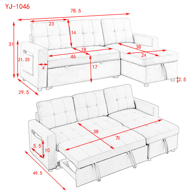 79” Reversible Sleeper Sectional, with Storage Chaise