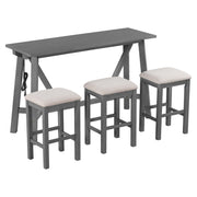 Dining/Bar Set with 3 Upholstered Stools Power Strip, USB PortGray)