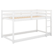 Twin over Twin Floor Bunk Bed with Ladder , White