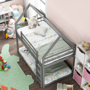 Twin over Twin Low Bunk Bed, House Bed with Ladder